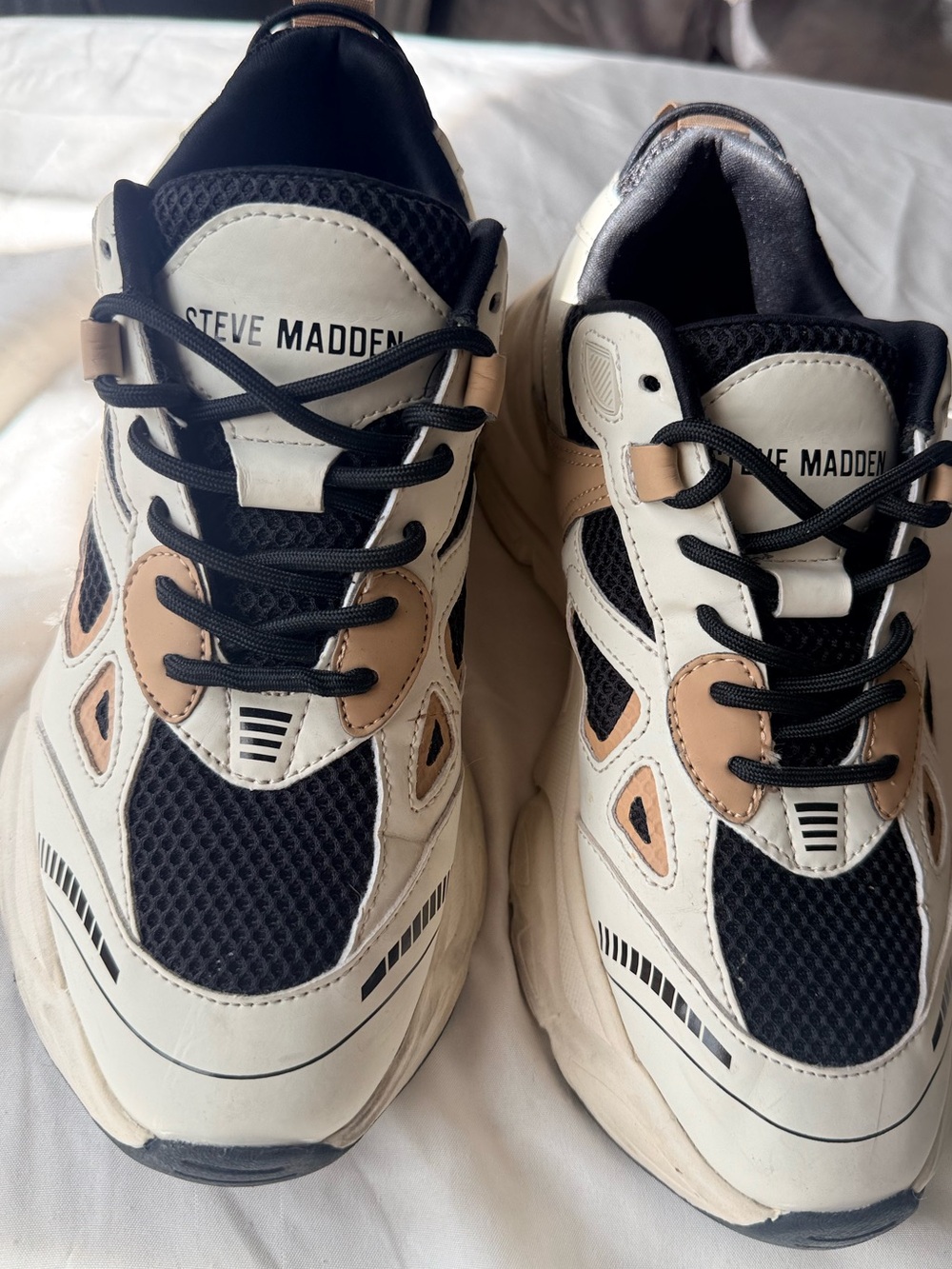 Steve Madden Black, Cream & Tan Chunky Lace-Up Sneakers